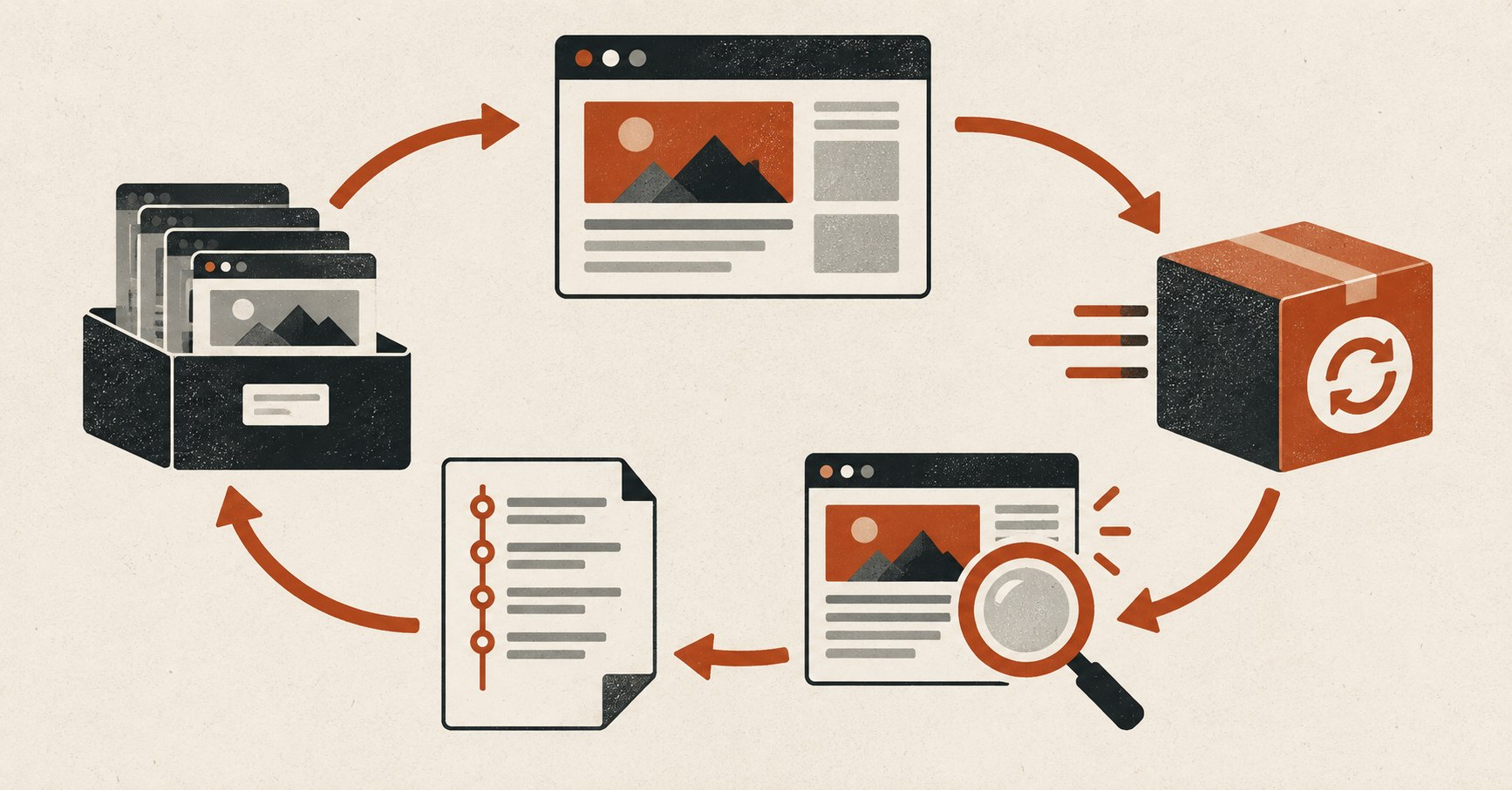 Ciclo de mantenimiento web con copia, actualización, comprobación y registro