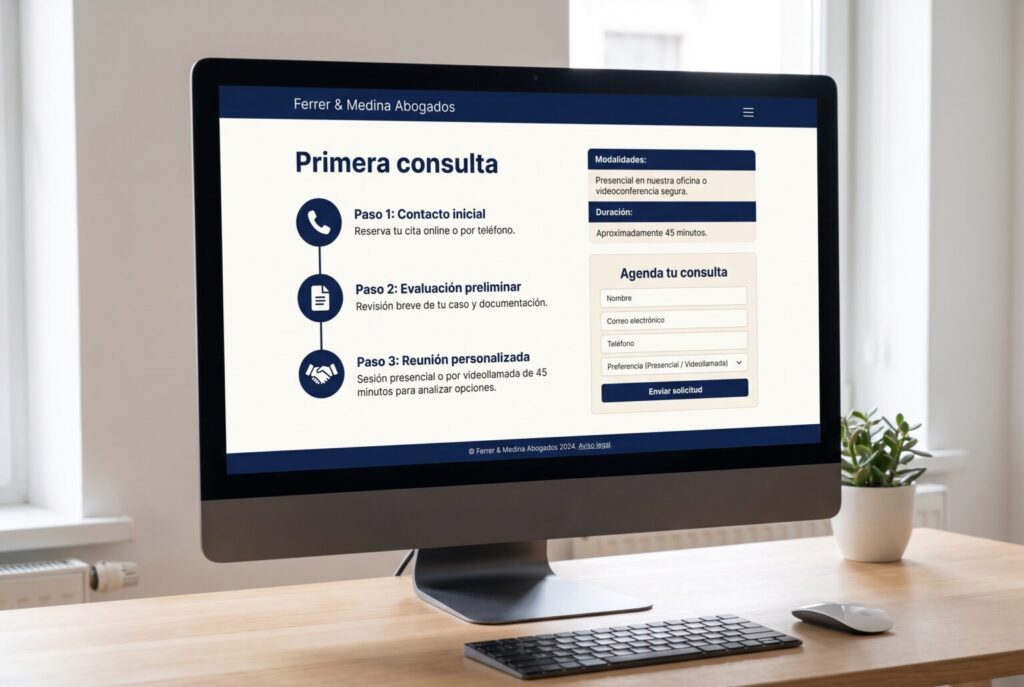 Ejemplo de página interior de una web para abogados en un monitor