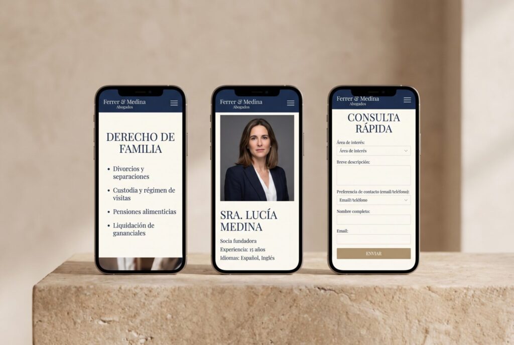 Ejemplo de páginas móviles de una web para abogados