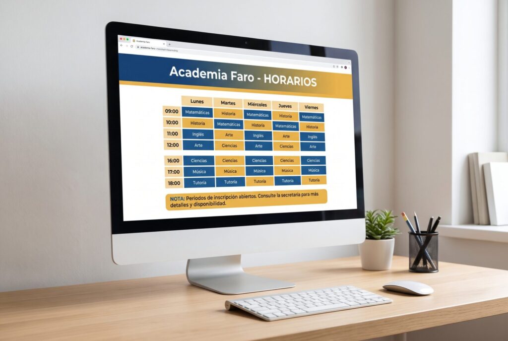Ejemplo de página interior de una web para academias en un monitor