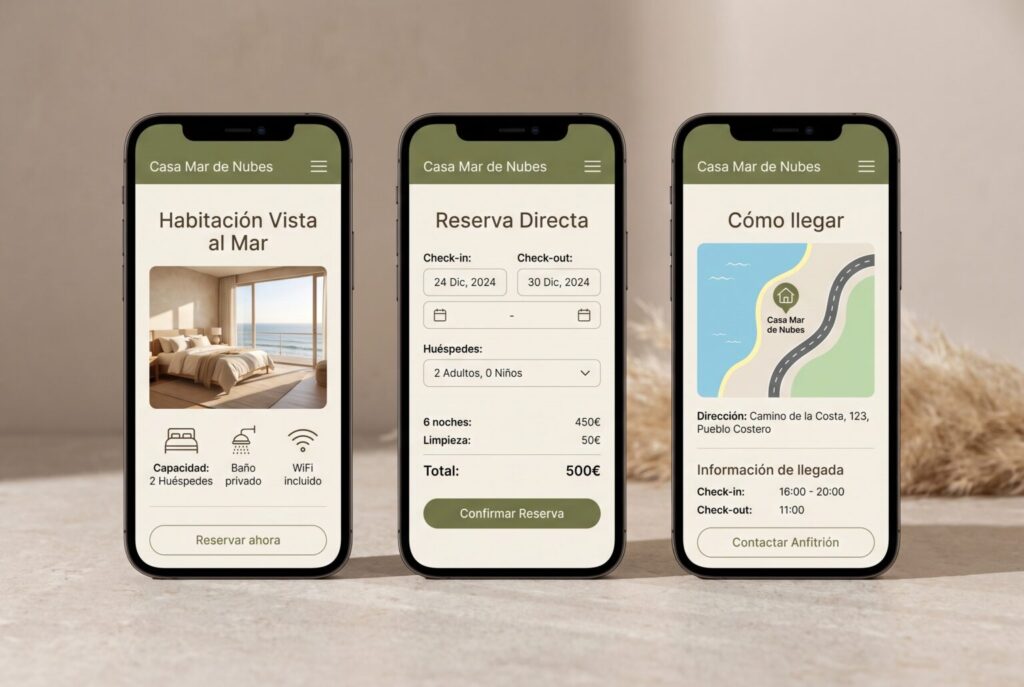 Ejemplo de páginas móviles de una web para alojamientos turísticos