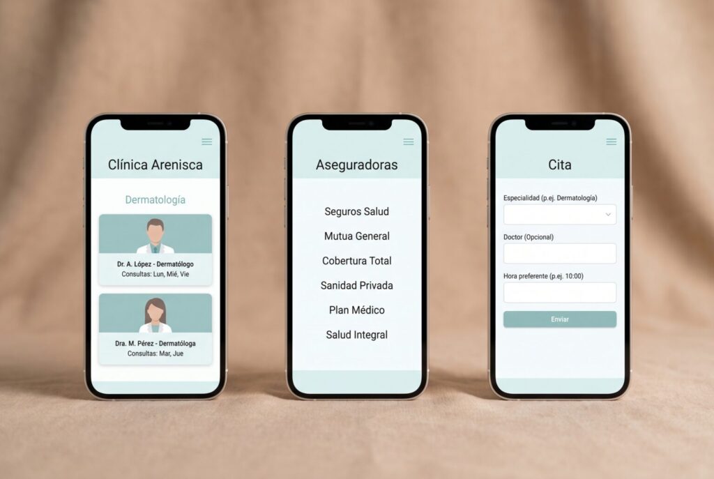 Ejemplo de páginas móviles de una web para clínicas y centros médicos