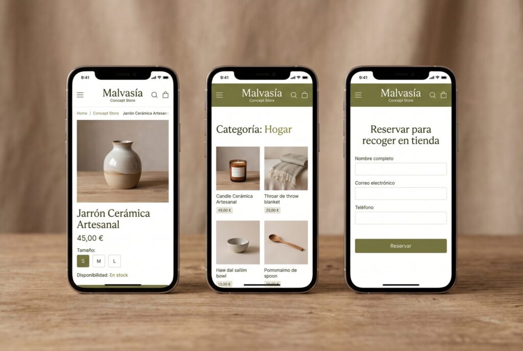 Ejemplo de páginas móviles de una web para comercios y tiendas online
