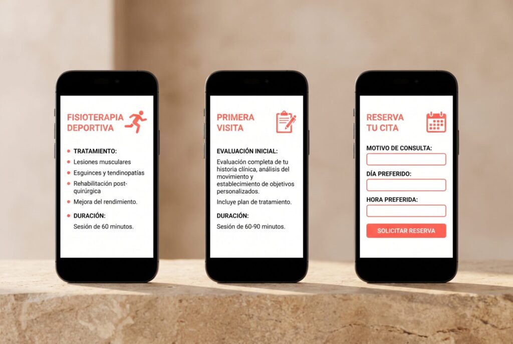 Ejemplo de páginas móviles de una web para fisioterapeutas