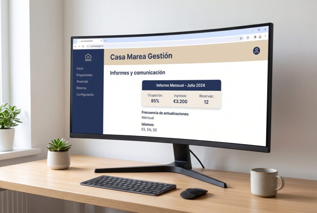 Ejemplo de página interior de una web para gestores de viviendas vacacionales en un monitor