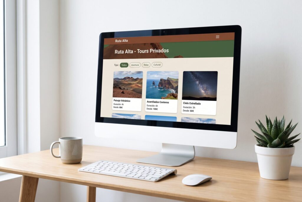 Ejemplo de página interior de una web para guías de turismo y tours privados en un monitor