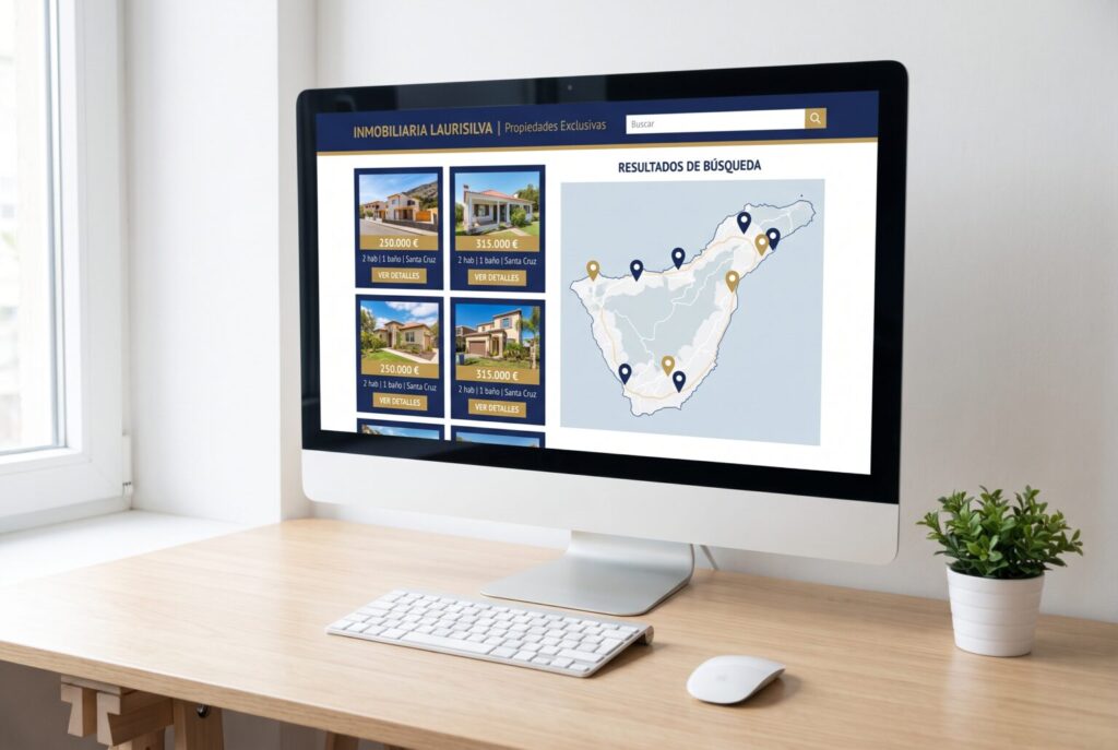 Ejemplo de página interior de una web para inmobiliarias en un monitor