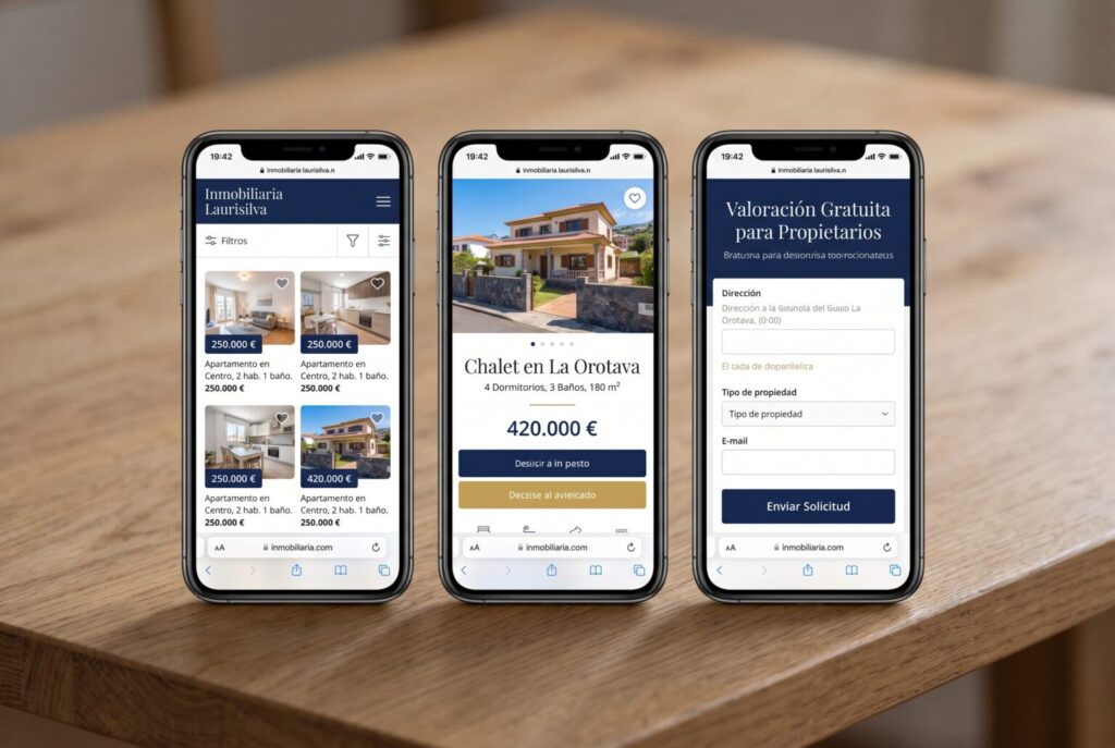 Ejemplo de páginas móviles de una web para inmobiliarias
