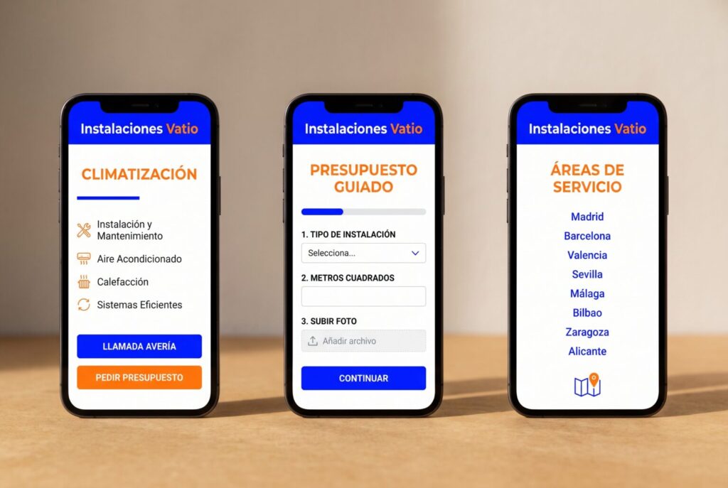 Ejemplo de páginas móviles de una web para empresas de instalaciones