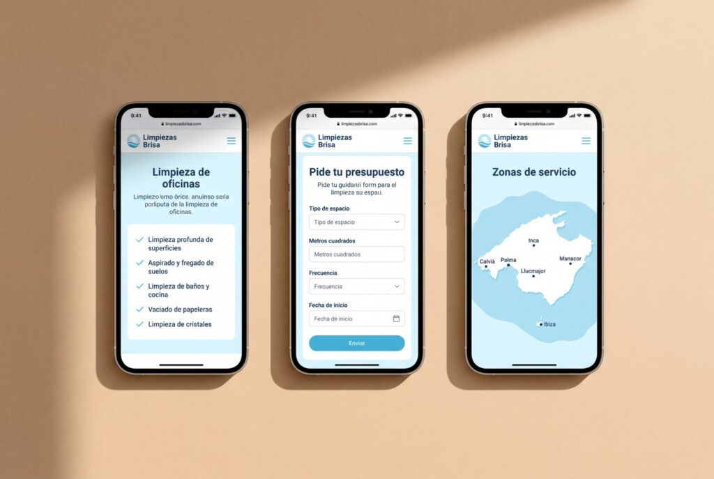 Ejemplo de páginas móviles de una web para empresas de limpieza