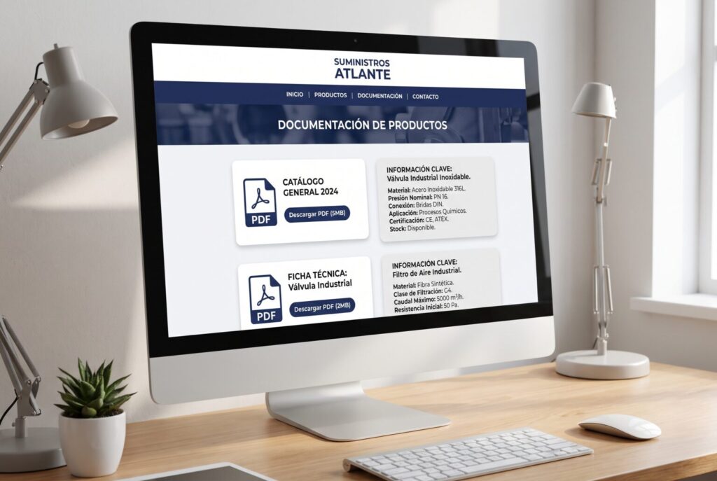Ejemplo de página interior de una web para proveedores y empresas de servicios en un monitor