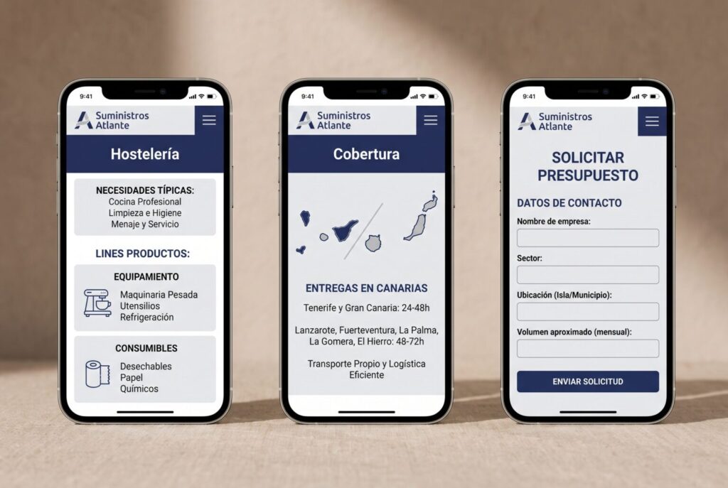 Ejemplo de páginas móviles de una web para proveedores y empresas de servicios