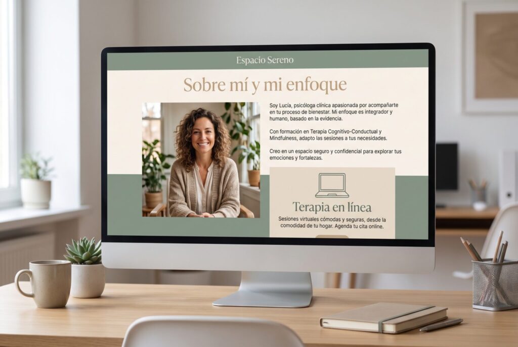 Ejemplo de página interior de una web para psicólogos en un monitor