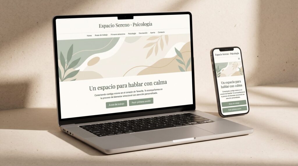 Ejemplo de diseño web para psicólogos: portada en portátil y móvil