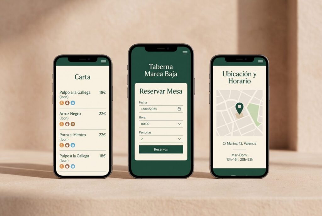 Ejemplo de páginas móviles de una web para restaurantes