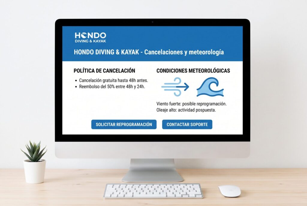 Ejemplo de página interior de una web para empresas de turismo activo en un monitor