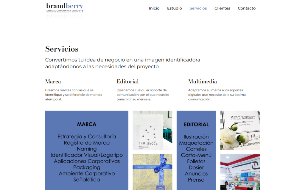 Página pública de servicios de Brandberry