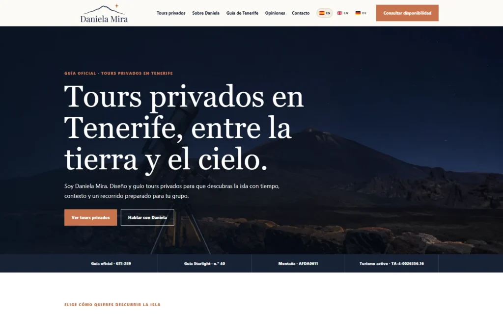 Portada de danielamira.es para tours privados en Tenerife