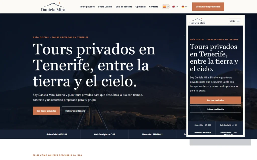 Comparación de danielamira.es en escritorio y móvil