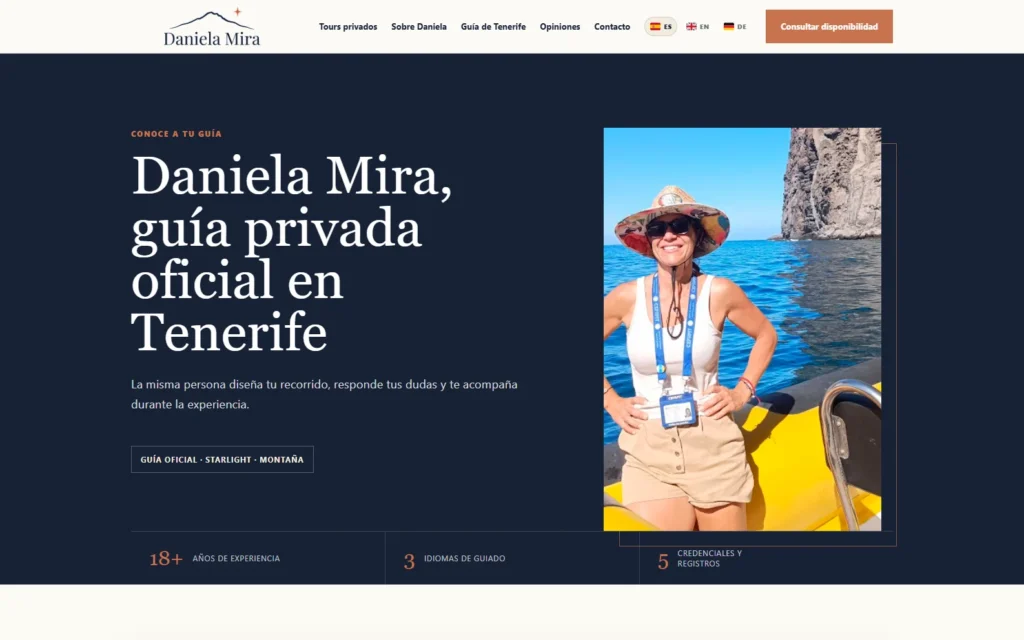 Página sobre Daniela Mira como guía oficial en Tenerife