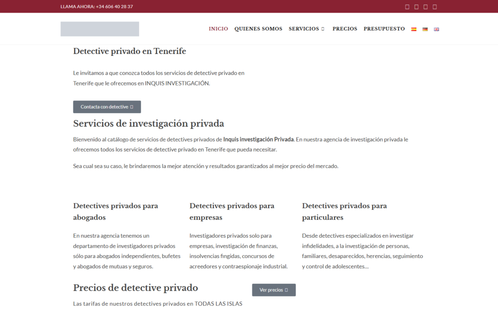 Portada de la web de INQUIS Investigación en escritorio