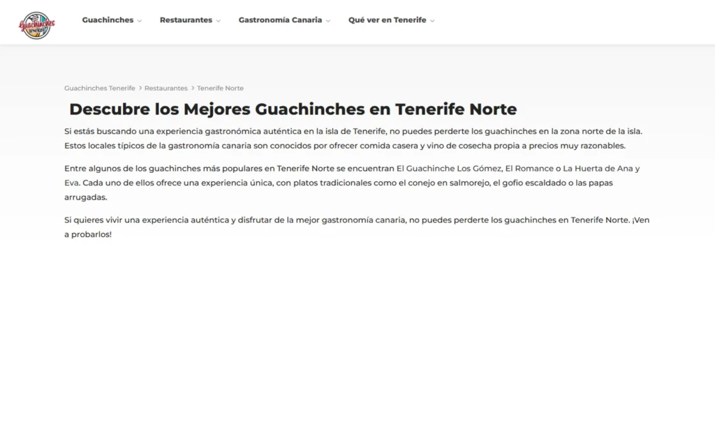 Página de guachinches en Tenerife Norte organizada por zona