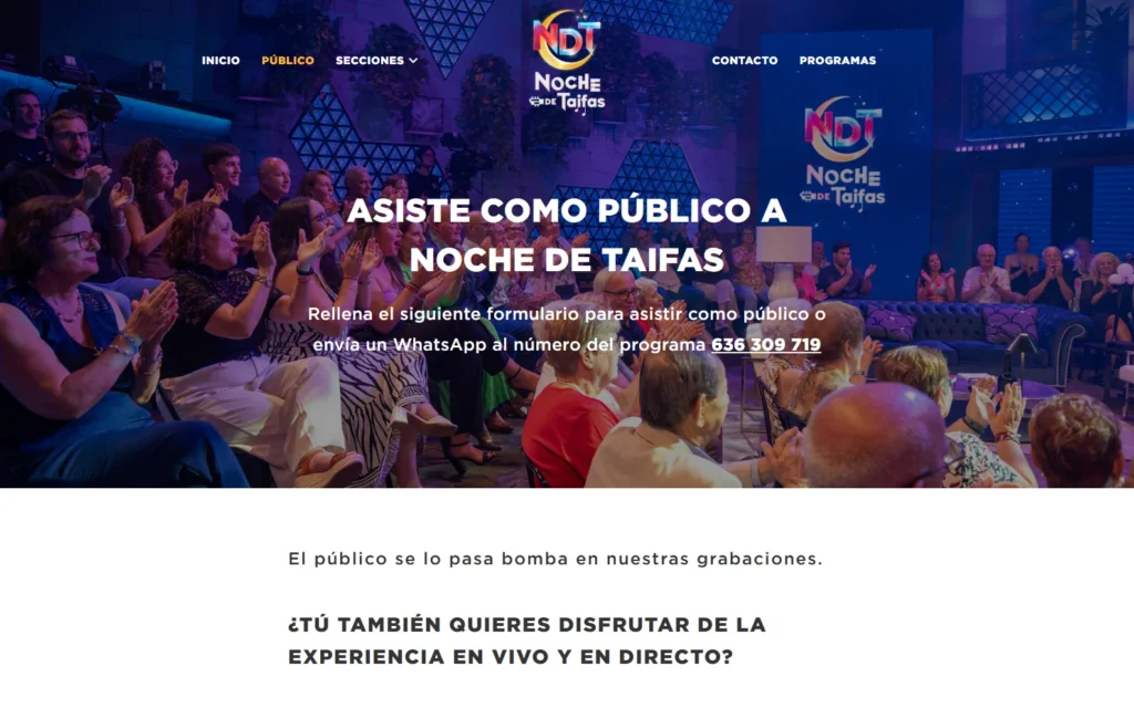 Página para asistir como público a Noche de Taifas