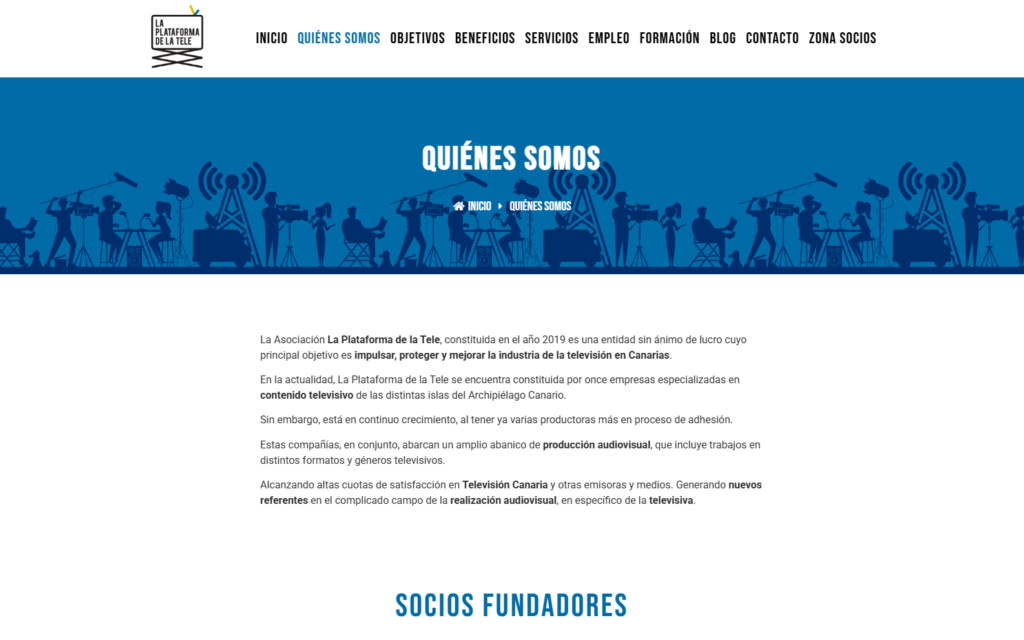 Página pública Quiénes somos de La Plataforma de la Tele