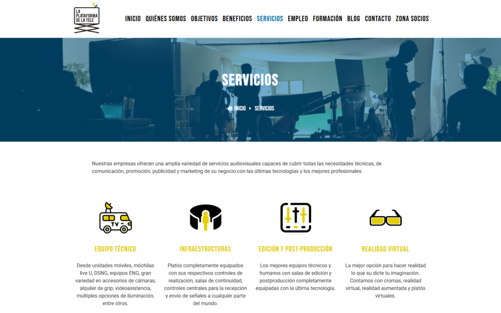 Página pública de servicios de La Plataforma de la Tele