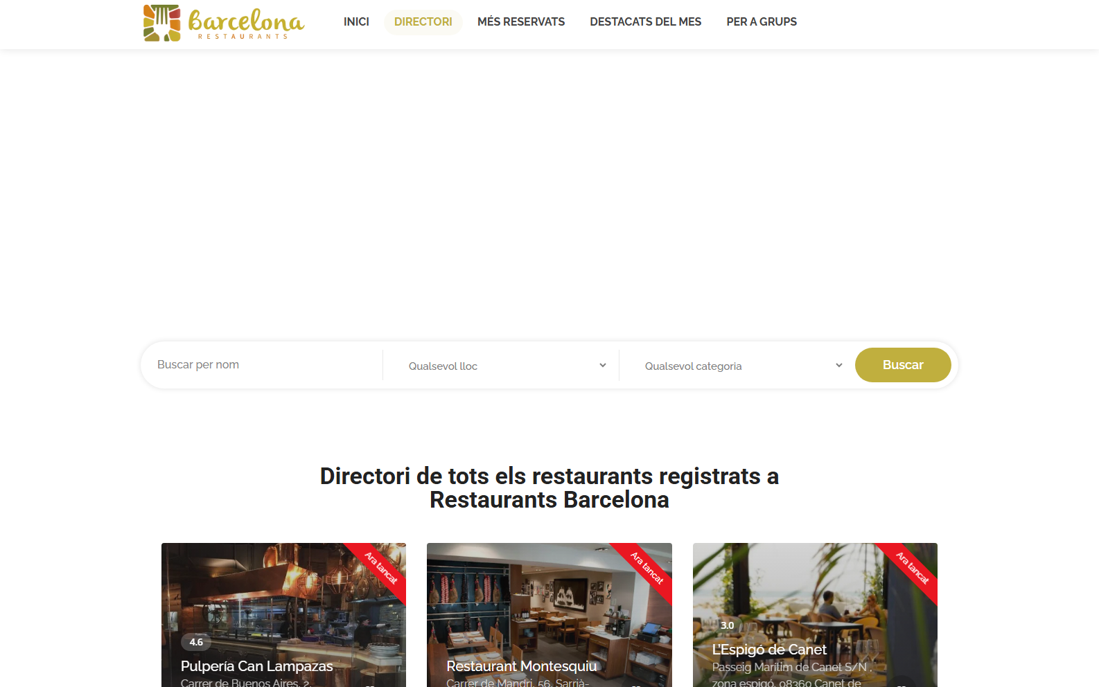 Directorio público de Restaurants Barcelona con filtros y fichas