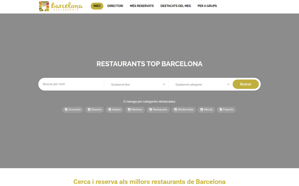 Portada pública de Restaurants Barcelona con buscador de restaurantes