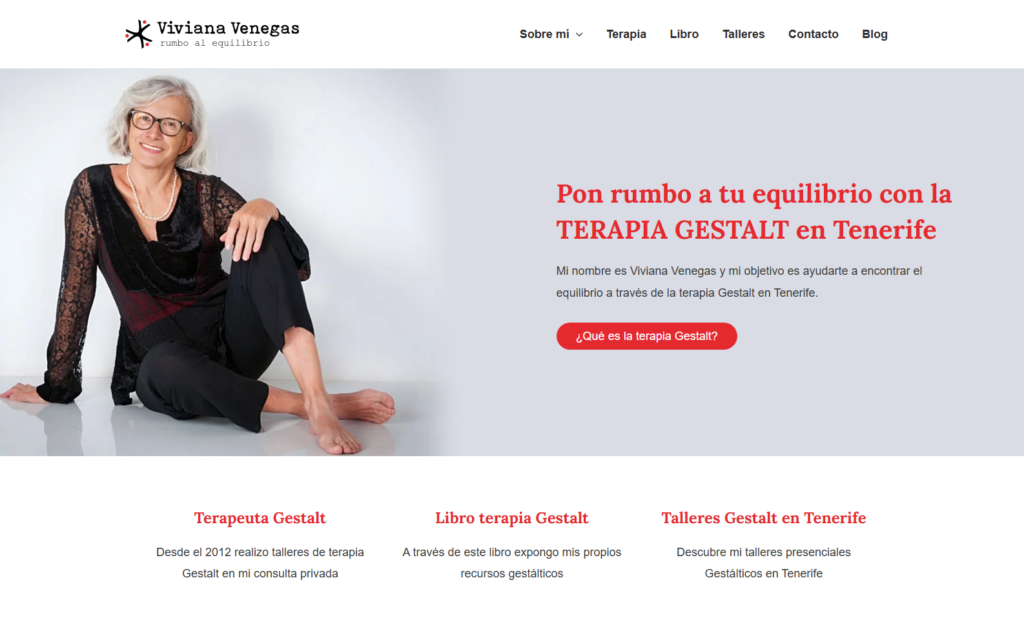 Portada pública de Viviana Venegas con la identidad visual y la propuesta de terapia Gestalt