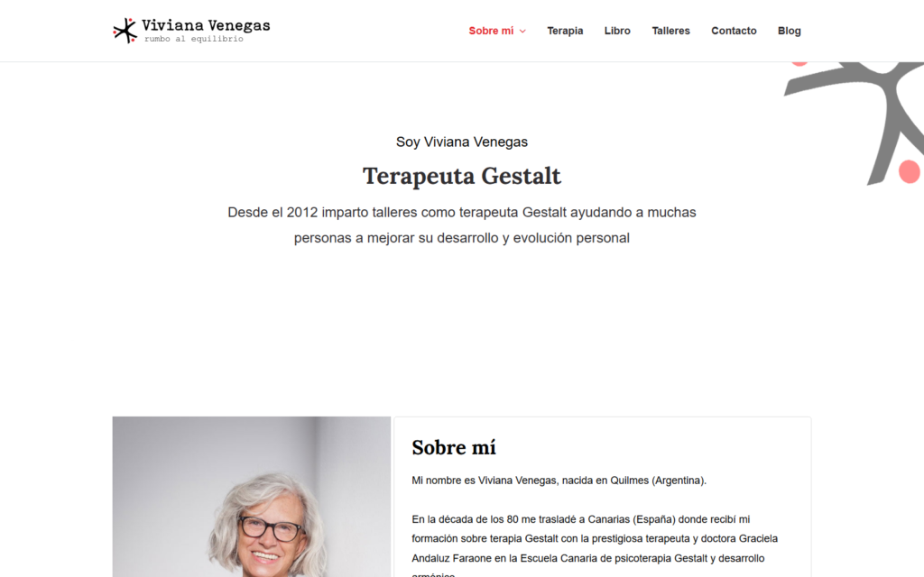 Página pública sobre Viviana Venegas y su trayectoria como terapeuta Gestalt