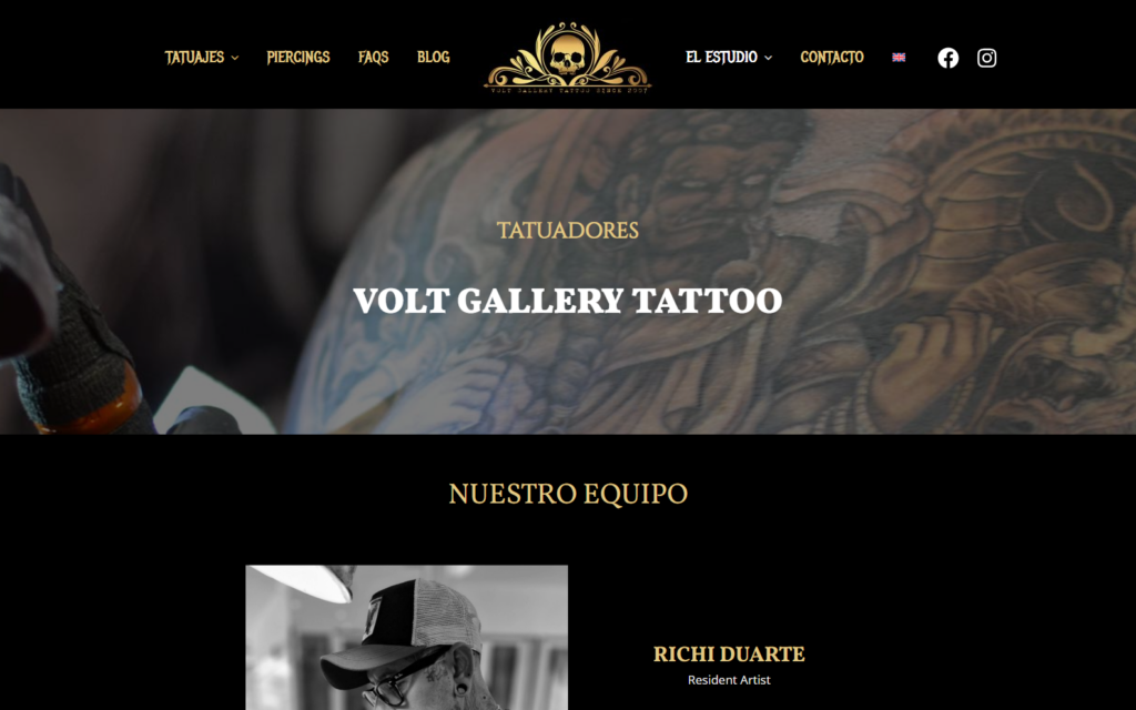 Página pública de artistas de Volt Gallery Tattoo